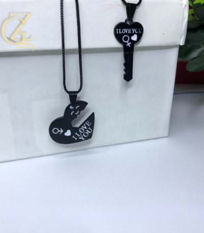 Black Heart and Key Couple Necklace Set