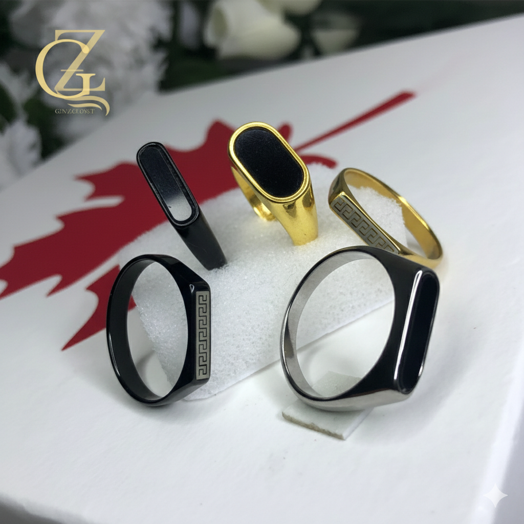 Men's Band Ring, Greek Key Jewelry, Stainless Steel Rings, Black Enamel Ring, Boy's Fashion Ring, Waterproof Men's Jewelry, Meander Pattern, Vintage Style Ring, Minimalist Ring for Men