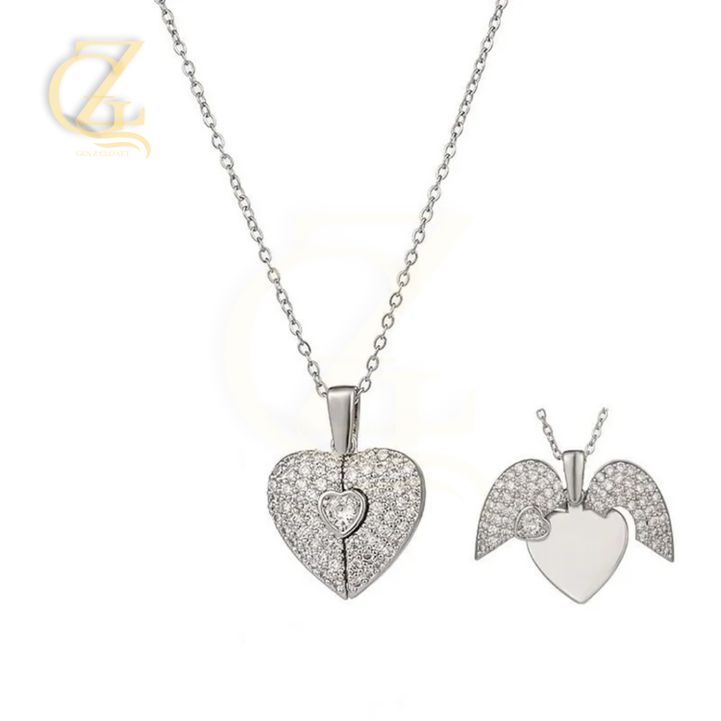 Women's Heart Opening And Closing Necklace Wings Pendant Clavicle Chain Jewelry - Gen Z Cloxet