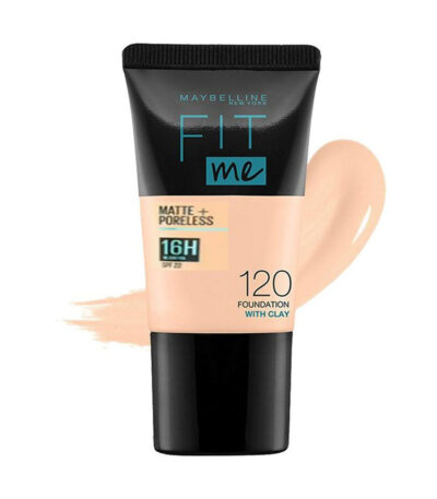 Achieve a flawless, shine-free look with the Maybelline Fit Me Matte + Poreless Foundation in 120 Classic Ivory.