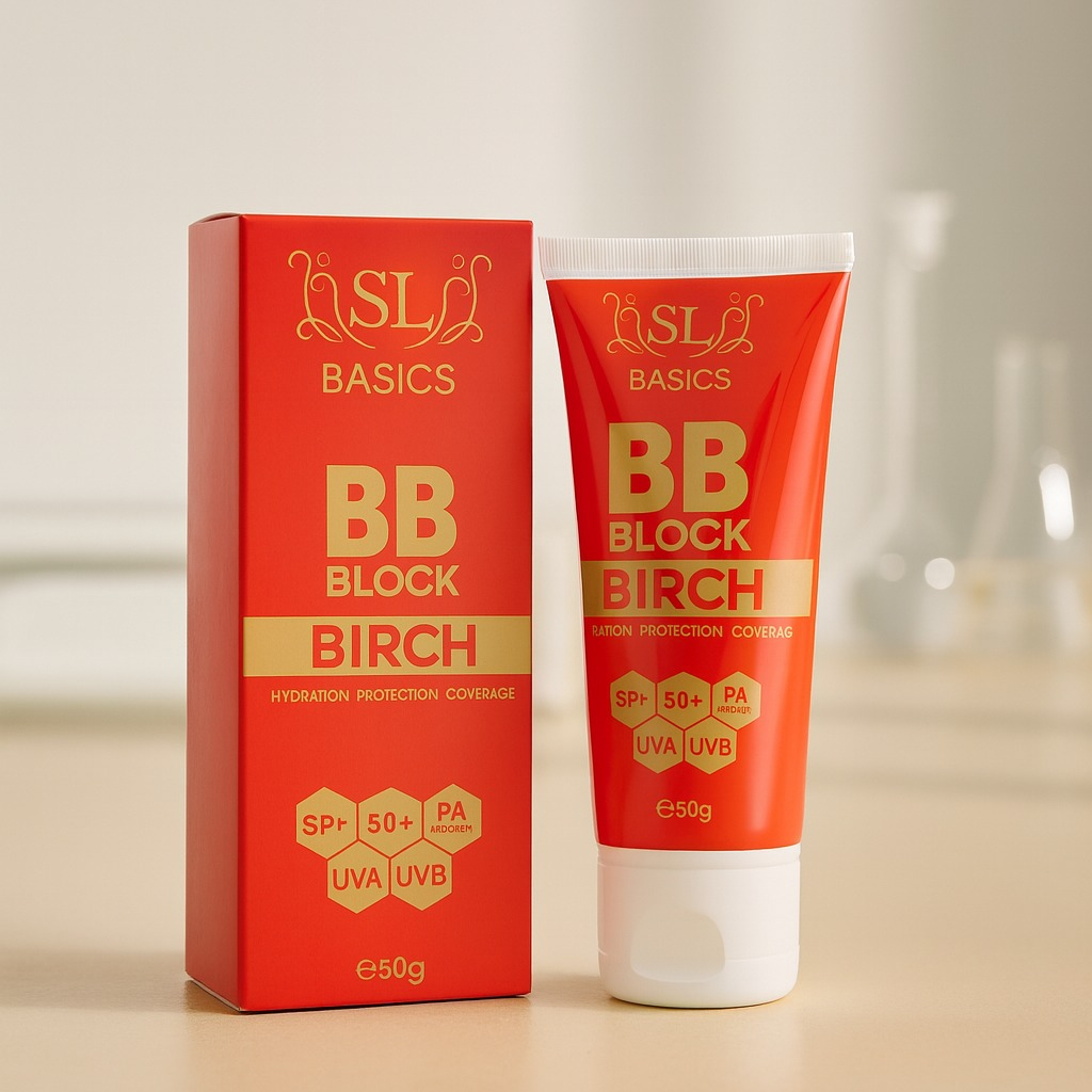 Close-up of a model's radiant skin showing the natural coverage and glow of BB Block Tinted Sunscreen.