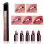 5-in-1 matte lipstick stack with multiple shades on an aesthetic background