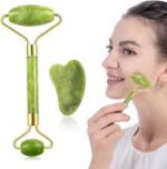 Flawless Jade Roller with Gua Sha Stone set for facial massage and skincare